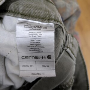 Mens Carhartt 100272 Relaxed Fit Canvas Cargo Work Pants Size 34x30 Green Rugged image 4