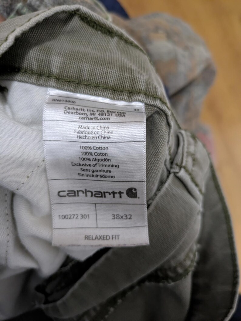 Mens Carhartt 100272 Relaxed Fit Canvas Cargo Work Pants Size 34x30 Green Rugged image 4
