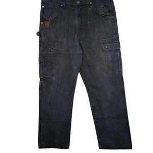 Dark Green Faded Wrangler Carpenter Pants Size 36 x 30 Workwear Distressed Faded
