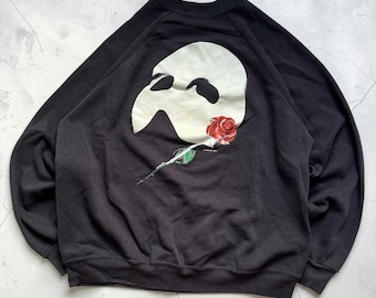 Vintage 1980er Jahre Phantom der Opera Crewneck Sweatshirt Herren Großes Grafik-Pullover Raglan-Ärmel