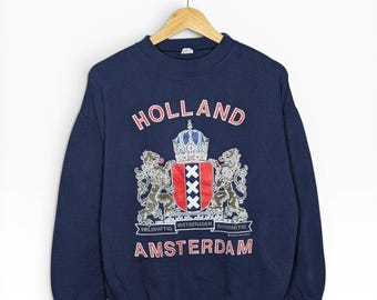 Vintage 90-tals Holland Amsterdam turisttröja med rund halsringning herr medium tröja