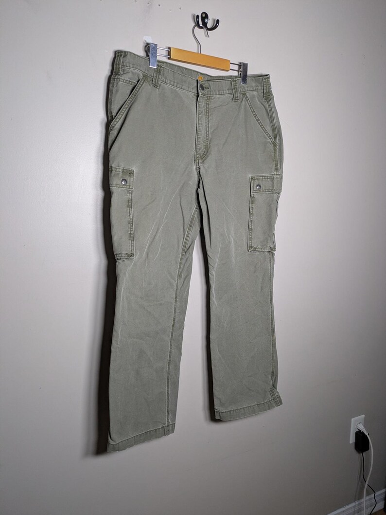 Mens Carhartt 100272 Relaxed Fit Canvas Cargo Work Pants Size 34x30 Green Rugged image 5