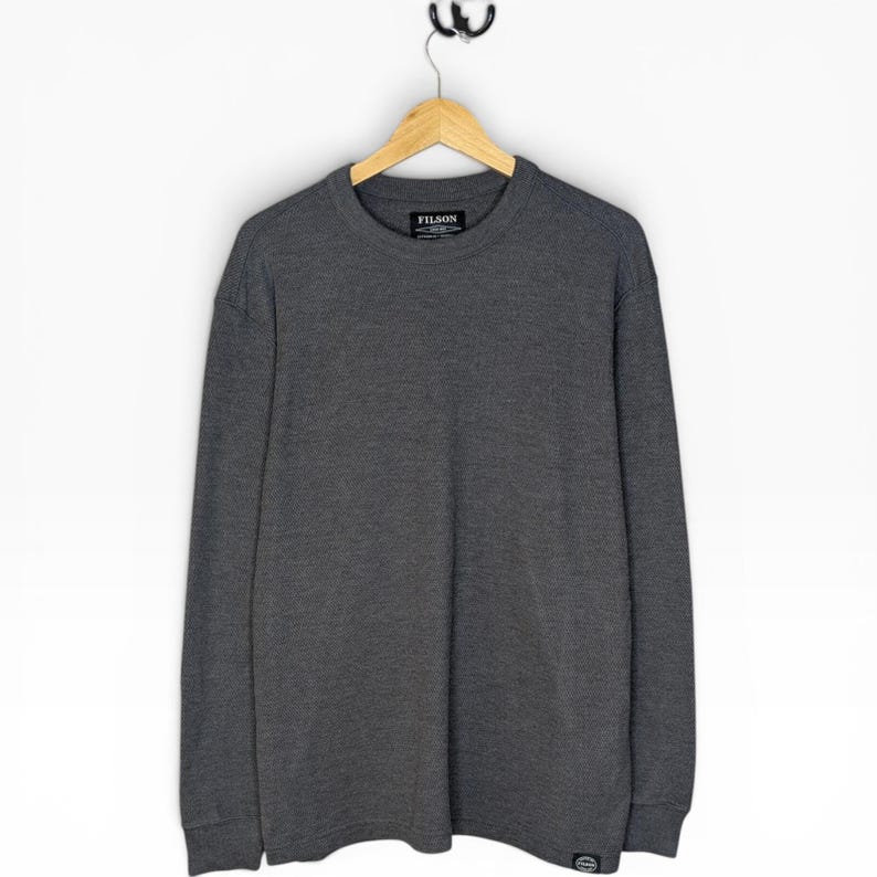 Filson Waffle Knit Thermal Crewneck Charcoal Mens Size XXL Made in Peru Pullover image 1