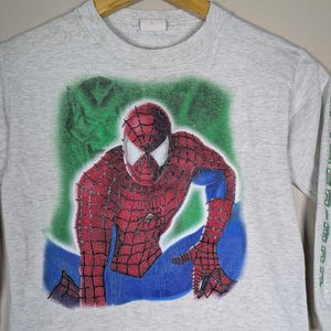Vintage Y2K Spiderman Promotional Longsleeve T-Shirt Youth Large Sleeve Hits image 5
