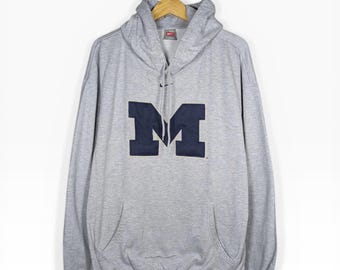 Vintage Nike University of Michigan Wolverines Center Swoosh Hoodie Gray XXL