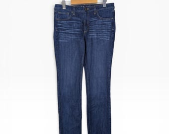 Calça jeans Spanx feminina tamanho 30x29,5, modelo Slim-X, corte reto, elástica, lavagem escura, presente.