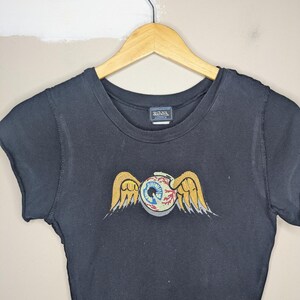 Vintage Y2K Von Dutch Flying Eye Ball Baby Tee Size Small T-Shirt Skater Grunge Black image 2