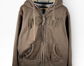 Vintage Y2K American Eagle Thermo gefüttert Schwergewicht Zip Hoodie Braun Pullover XL