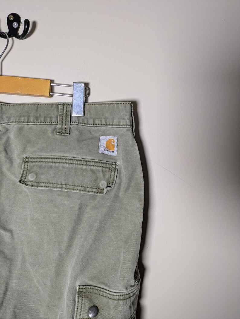 Mens Carhartt 100272 Relaxed Fit Canvas Cargo Work Pants Size 34x30 Green Rugged image 3