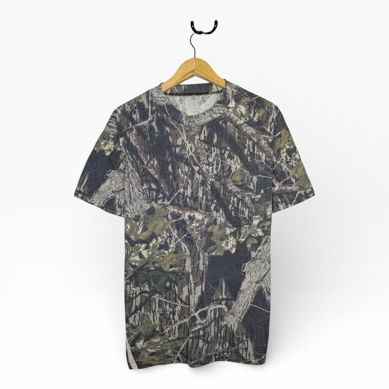Camiseta vintage con bolsillo de camuflaje de roble musgoso Treeback Hardwoods Gorpcore, talla grande imagen 1
