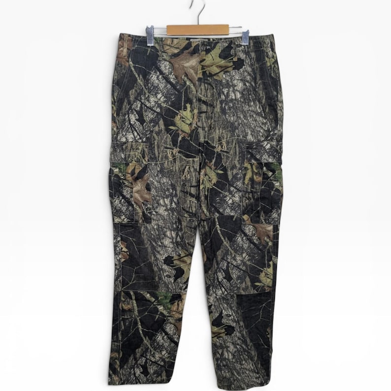 Vintage bemoste eiken camoflauge dubbele knie cargobroek maat 36 x 32 in Gorpcore afbeelding 1