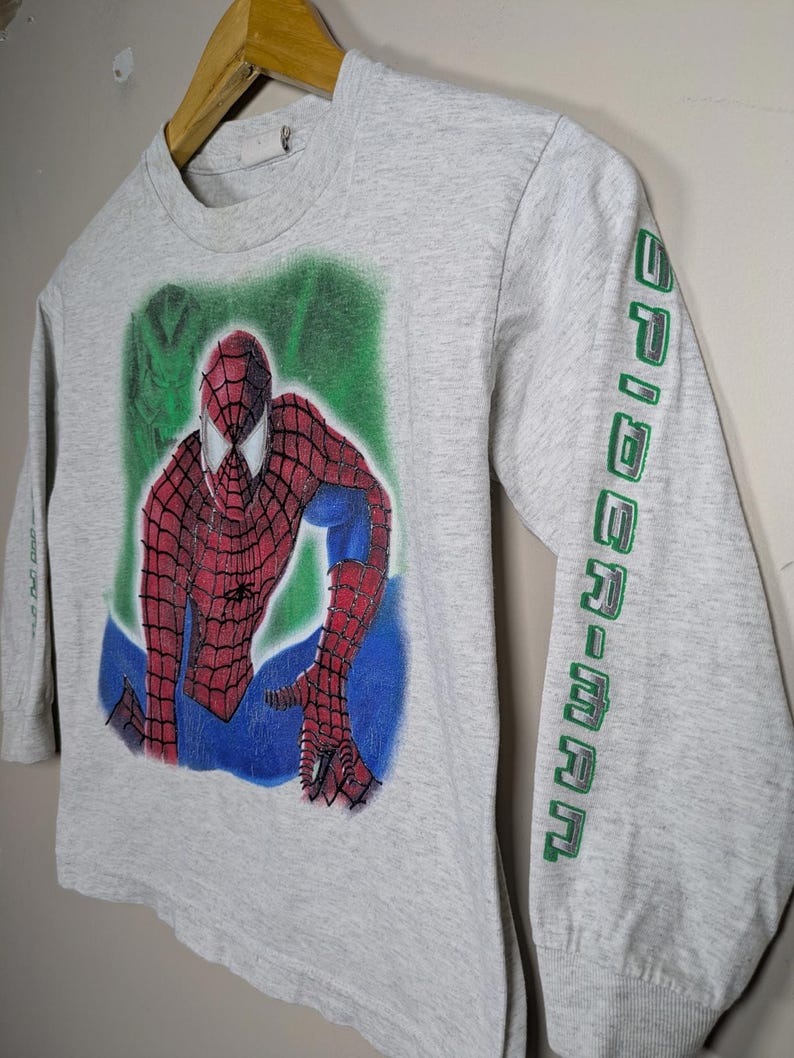 Vintage Y2K Spiderman Promotional Longsleeve T-Shirt Youth Large Sleeve Hits image 4