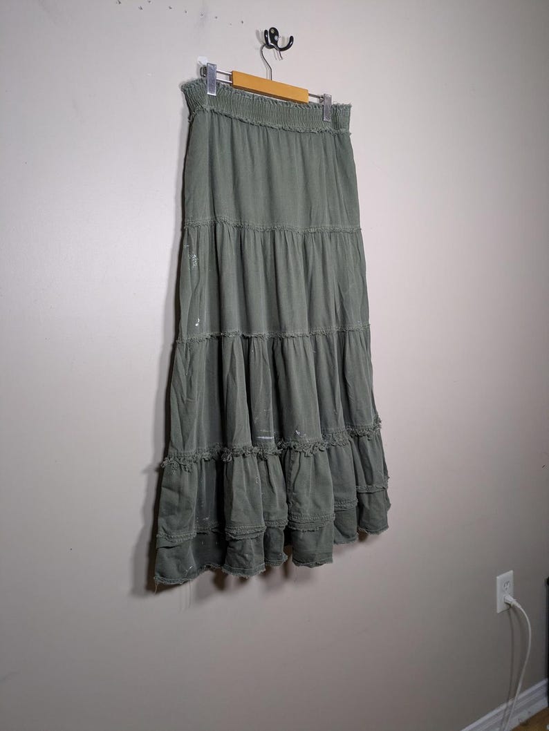 Free People Military Inspired Tiered Maxi Skirt Womens Small Green Pirate Booty image 4