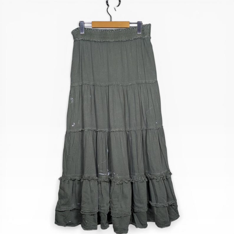 Free People Military Inspired Tiered Maxi Skirt Womens Small Green Pirate Booty image 1