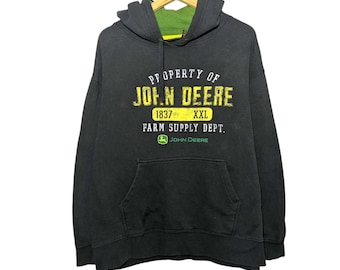 Retro John Deere Farmer Hoodie Größe XL Country Sweater Traktoren Farm Versorgung Abteilung Schwarz Gelb Grün