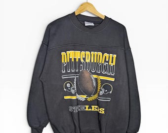 Vintage 90er Jahre Pittsburgh Steelers Graphic Crewneck Pullover Herren Große Schwarze Sportbekleidung
