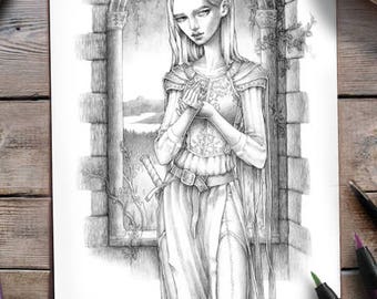 Adult Coloring Page | Medieval Fantasy | Grayscale | Zan Von Zed