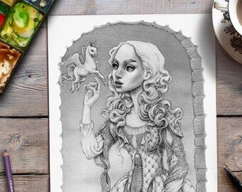 Adult Colouring Page | Unicorn Colouring Page | Grayscale | Advanced Coloring