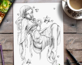 Printable Coloring Page | Grayscale | Fantasy | Zan Von Zed