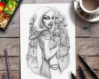 Printable Adult Colouring page | Advanced Coloring | Grayscale Coloring Page | Zan Von Zed