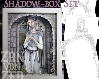 Coloring Shadow Box Printable Set | Medieval Fantasy | Zan Von Zed