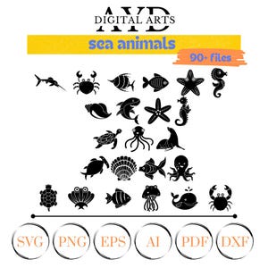 Sea Animals Svg, Sea Animals Clipart, Ocean Life Svg, Summer Svg, Octopus Svg, Sea Animal Vector, Printable, Cricut, Laser Cut