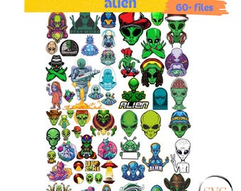 Alien SVG Bundle, Space Sci-Fi Cricut Cut Files, UFO PNG Clipart, Instant Download