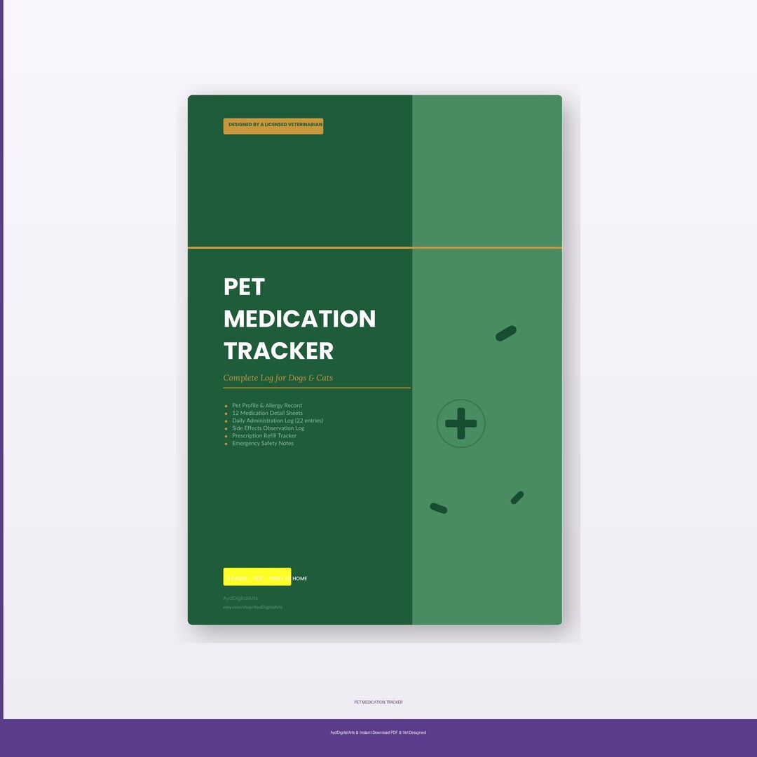 Pet Medication Tracker Log | Vet Designed Daily Dose Record (PDF ...
