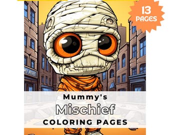 Halloween Mummy Coloring Pages Printable, Adult Coloring Book PDF, Instant Download