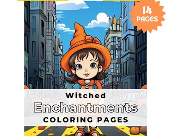 Witch Coloring Pages Printable, Adult Halloween Coloring Book PDF, Instant Download