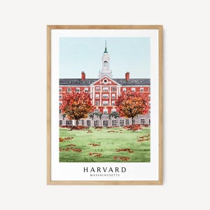 Harvard University Travel Print Watercolor Painting Massachusetts Fall Wall Art Harvard Poster Cambridge Printable Art Gift For Art Lover
