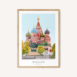 Moscow Russia Travel Print, Russian Wall Art, Printable Watercolor Poster, Moscow Cityscape Art, Gift for Art Lovers