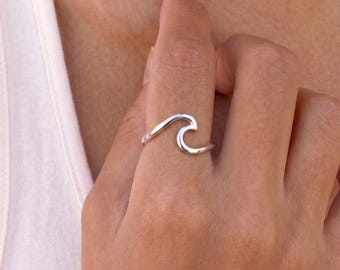 Beach Wave Ring / Stainless Steel / offener Wellen Ring / Silberner Ring verstellbar