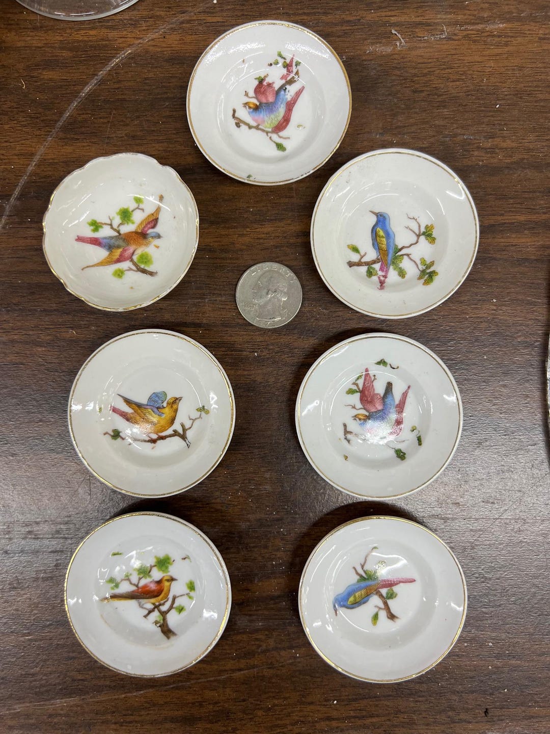 Set of 7 Small Hand-painted German Bird Plates | Bird Salt Cellar ...