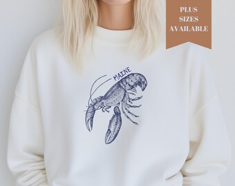 Maine Lobster Sweatshirt, Vintage Aesthetic, Cute Crustacean Sweater, Ocean Gifts, Cozy Unisex Shirt, Blue Ocean Lovers, Fisherman Sweater