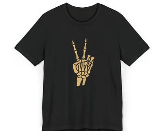 Skeleton Peace Sign Graphic T-Shirt, Halloween Gift