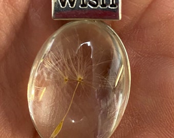 Make a Wish- Captured Floating Dandelion Seed Pendant with Bonus 25 inch Chain-