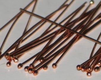 Shiny Copper Ball Headpins with 1.5mm ball  22 ga  (25 pc) 2 inch