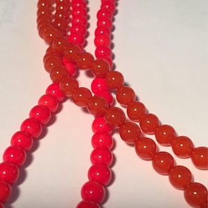 Druk Red Orange Opaques or Orange 6mm Czech Glass Beads - 16&quot; strand