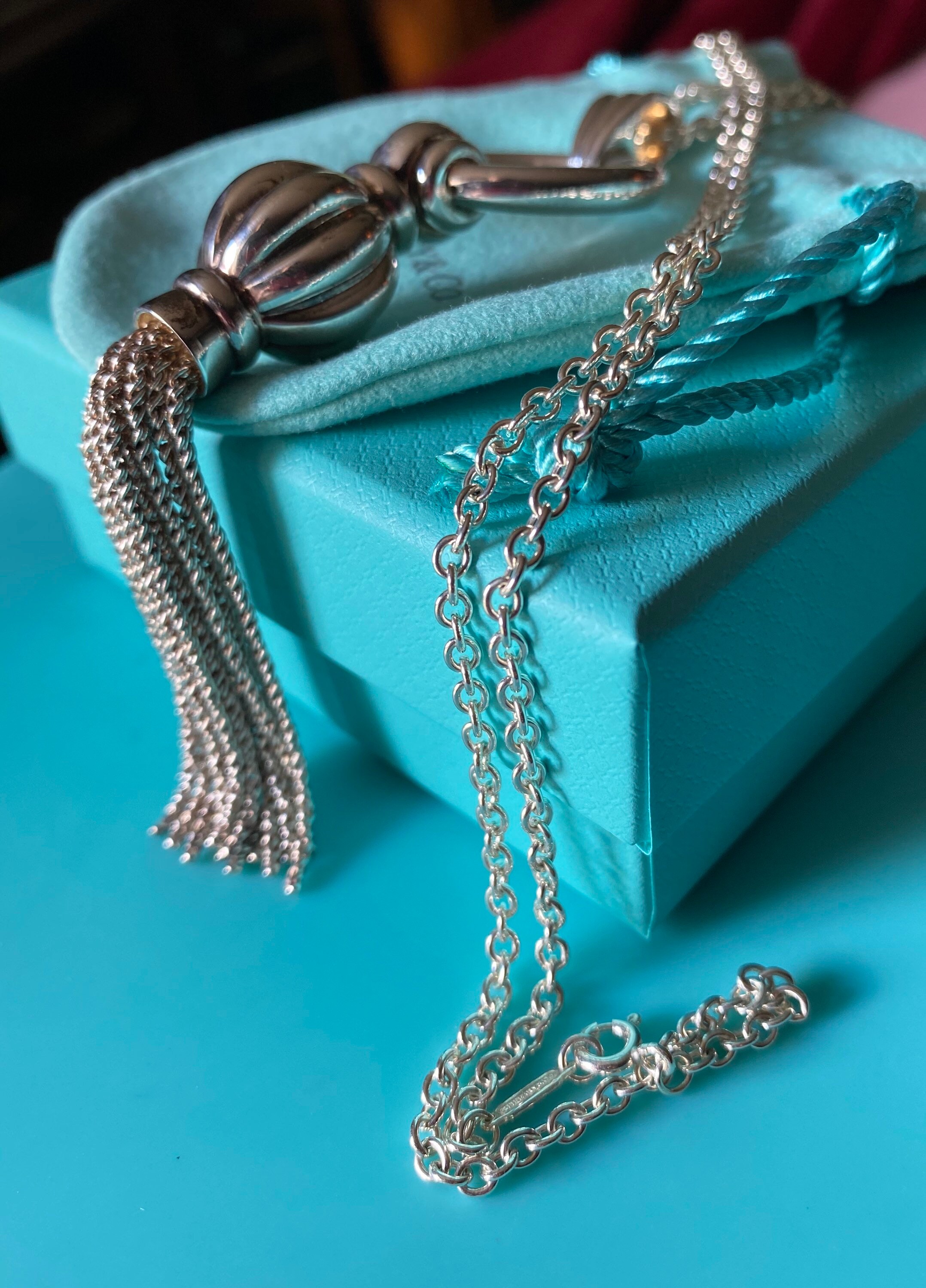 Vintage Tiffany & Co Sterling Dangle Tassel 30 Inch Necklace 