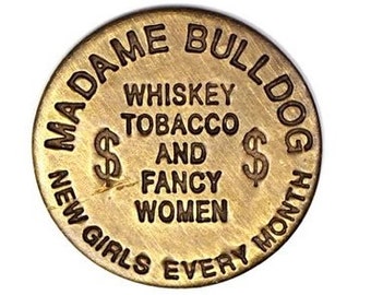 Madame Bulldog Antiqued Brass Cat House Brothel Token-
