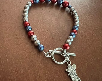 Ole Miss Colonel Theme Glass Pearl Bracelet -Made to order