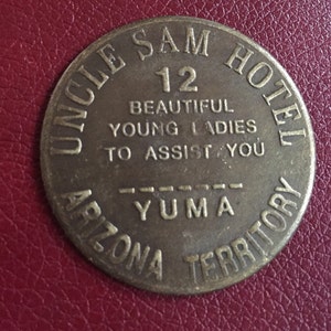 Uncle Sams Hotel- Vintage Antiqued Brass Brothel Token-
