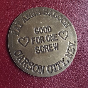 Fat Ann&#39;s Saloon- Vintage Antiqued Brass Brothel Token-
