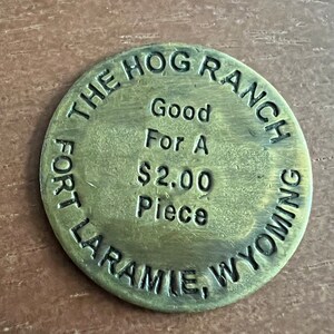 The Hog Ranch Antiqued Brass Cat House Brothel Token-