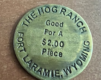 The Hog Ranch Antiqued Brass Cat House Brothel Token-