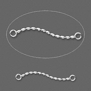 May include: Two silver-colored, beaded chain connectors with a wavy design. Each connector has a small loop at each end. The background is a solid gray color.