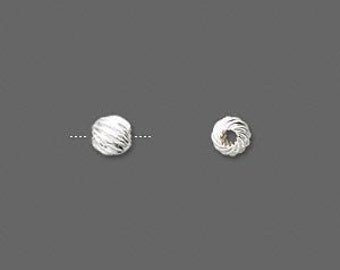 Sterling Silver 5mm Corrugated TWIST round beads - 2 pk
