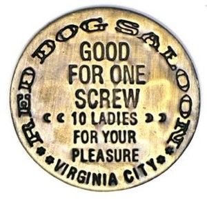 Red Dog Saloon Antiqued Brass Cat House Brothel Token-