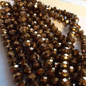 Golden Chocolate Metallic Faceted Rondelle Chinese Crystal Beads - 10x8mm